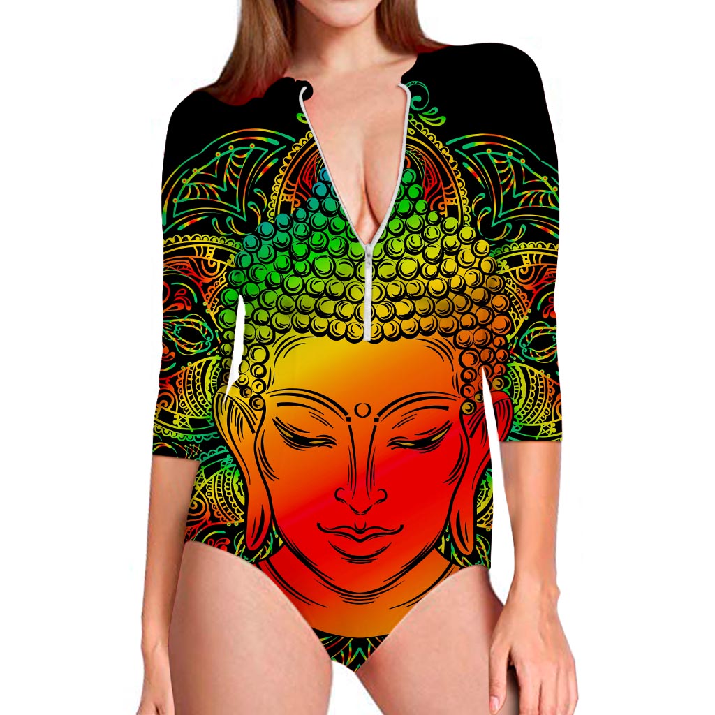 Reggae Buddha Print Long Sleeve Swimsuit