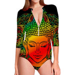 Reggae Buddha Print Long Sleeve Swimsuit