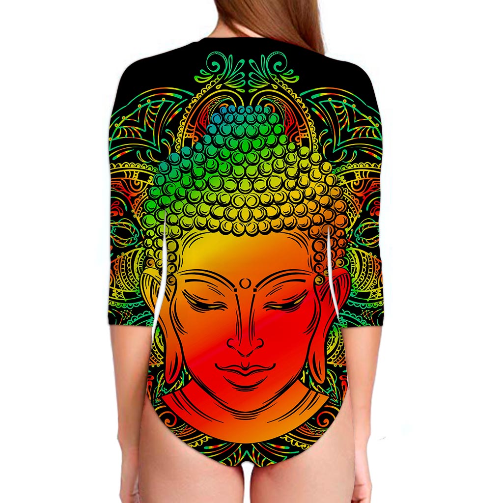 Reggae Buddha Print Long Sleeve Swimsuit