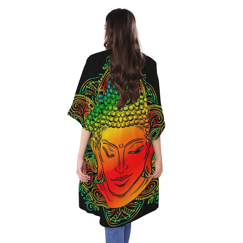 Reggae Buddha Print Open Front Beach Cover Up
