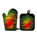 Reggae Buddha Print Oven Mitt And Pot Holder Set