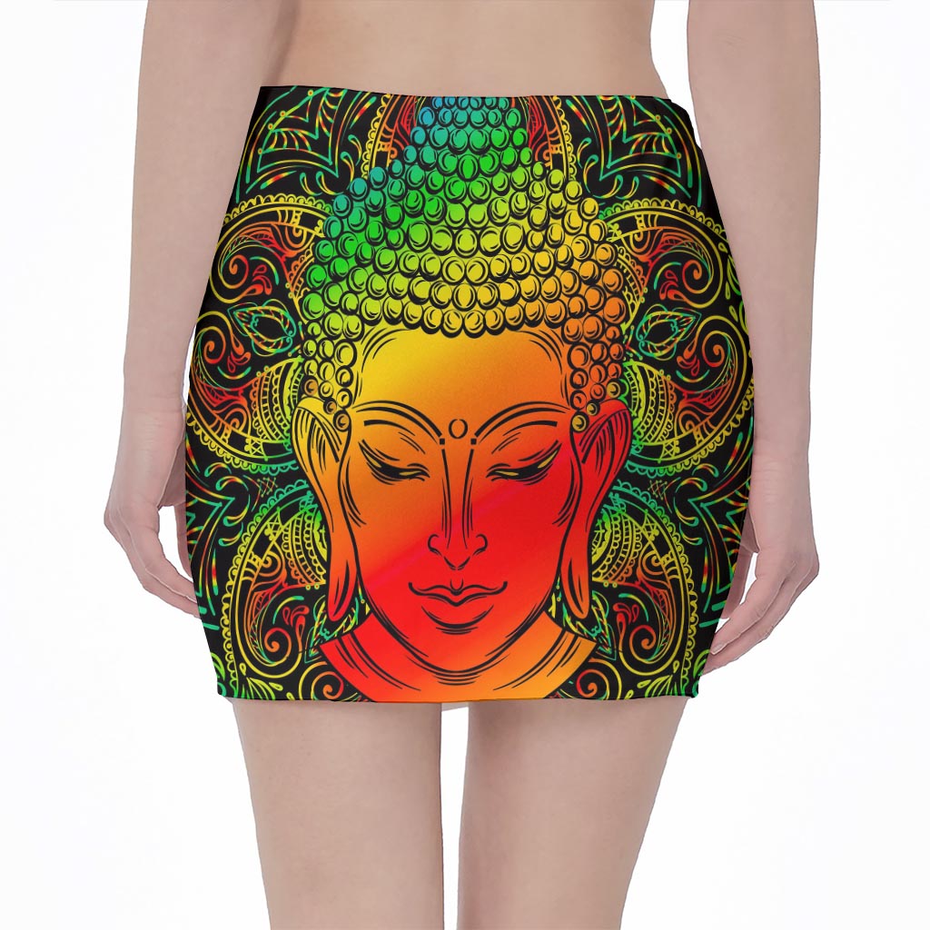 Reggae Buddha Print Pencil Mini Skirt