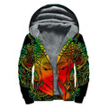 Reggae Buddha Print Sherpa Lined Zip Up Hoodie