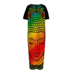 Reggae Buddha Print Short Sleeve Long Nightdress