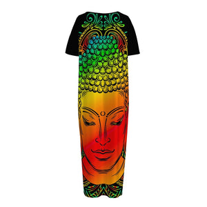 Reggae Buddha Print Short Sleeve Long Nightdress