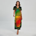Reggae Buddha Print Short Sleeve Maxi Dress