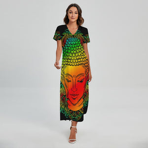 Reggae Buddha Print Short Sleeve Maxi Dress