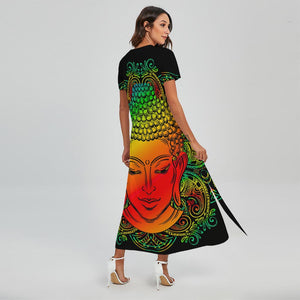 Reggae Buddha Print Short Sleeve Maxi Dress