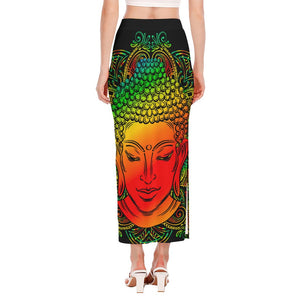 Reggae Buddha Print Side Slit Maxi Skirt