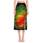 Reggae Buddha Print Side Slit Midi Skirt