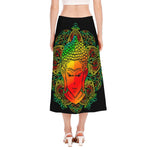 Reggae Buddha Print Side Slit Midi Skirt