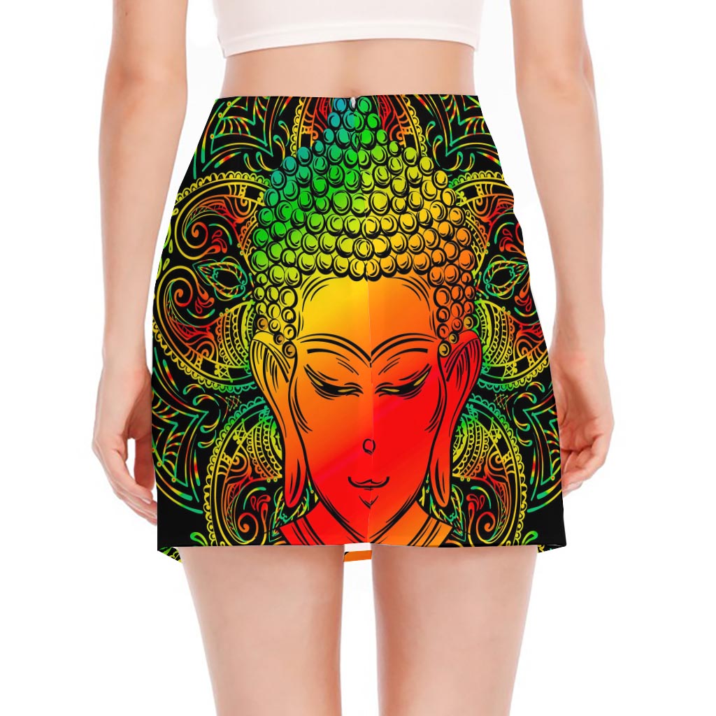 Reggae Buddha Print Side Slit Mini Skirt