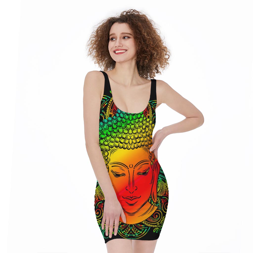 Reggae Buddha Print Sleeveless Bodycon Dress