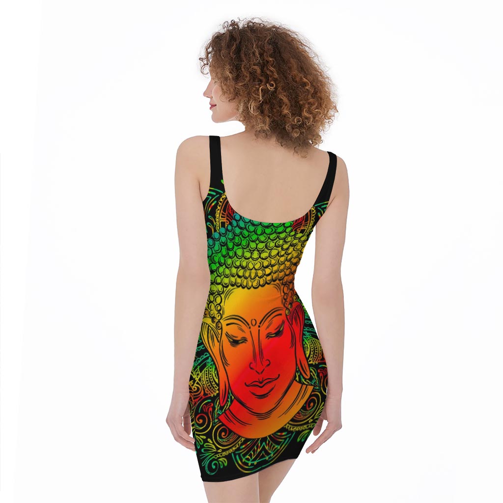 Reggae Buddha Print Sleeveless Bodycon Dress