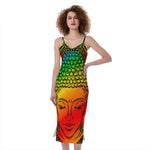 Reggae Buddha Print Slim Fit Midi Cami Dress