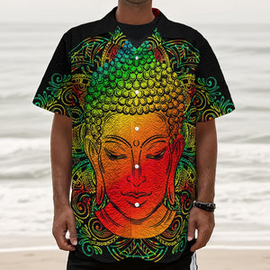 Reggae Buddha Print Textured Short Sleeve Shirt