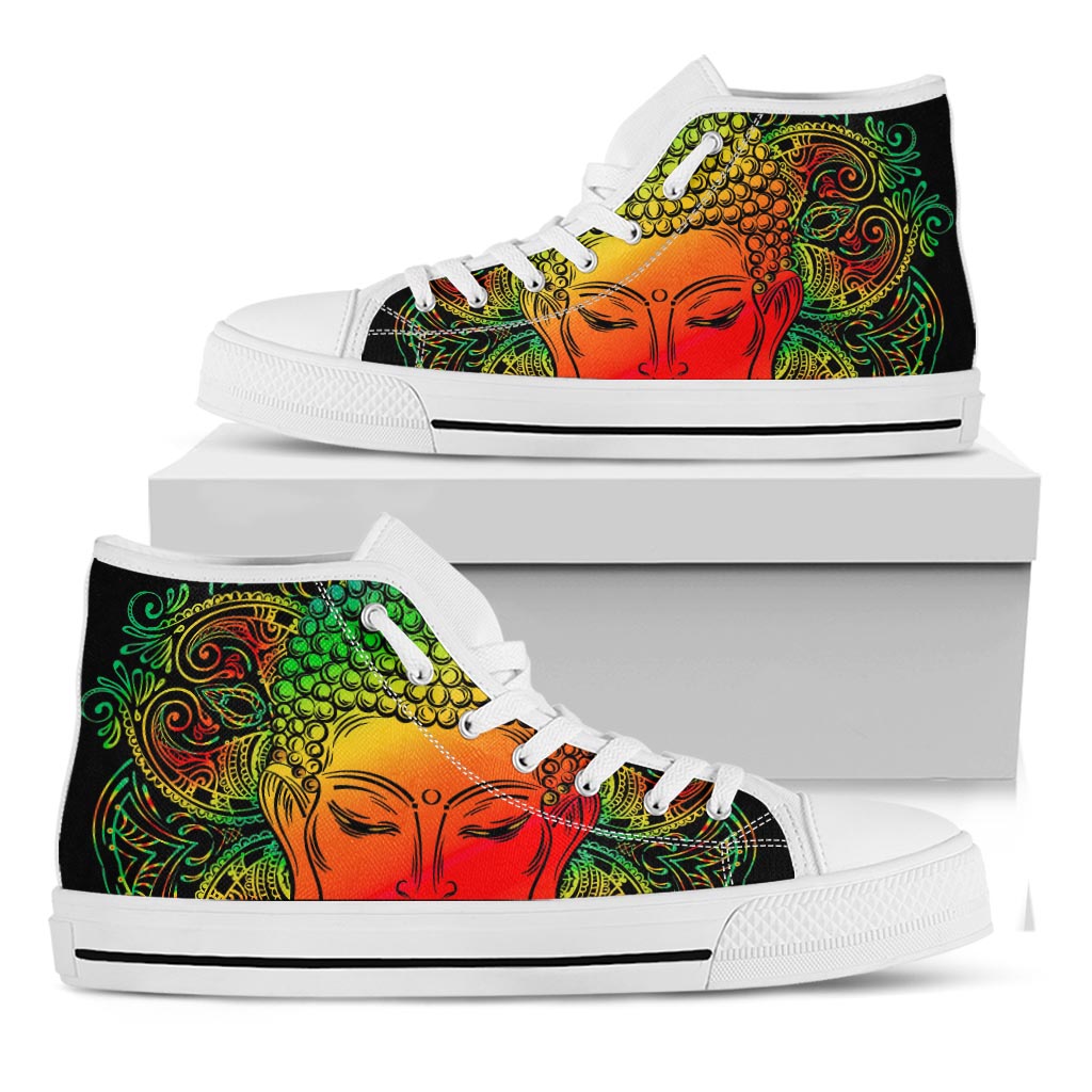 Reggae Buddha Print White High Top Sneakers