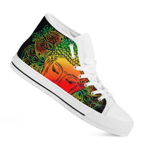 Reggae Buddha Print White High Top Sneakers