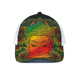 Reggae Buddha Print White Mesh Trucker Cap