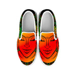 Reggae Buddha Print White Slip On Sneakers