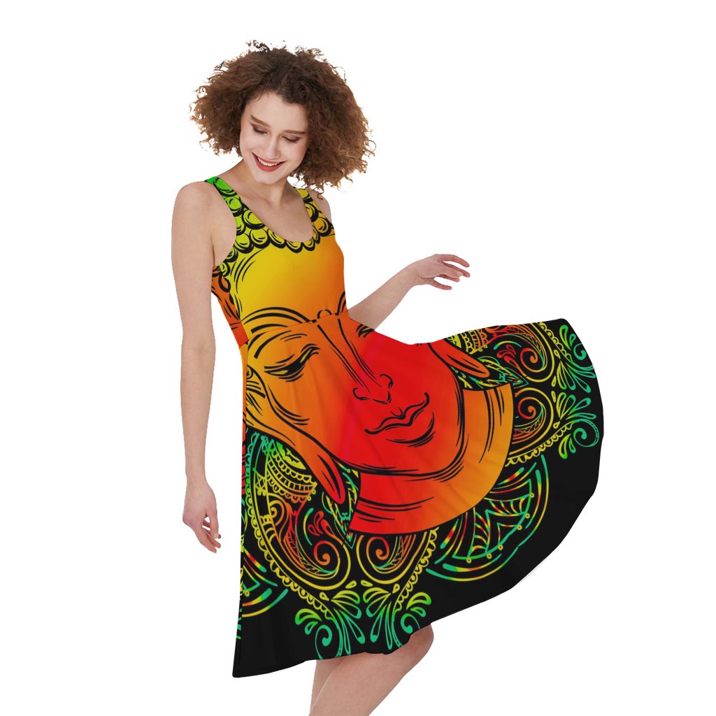 Reggae Buddha Print Women's Sleeveless Dress