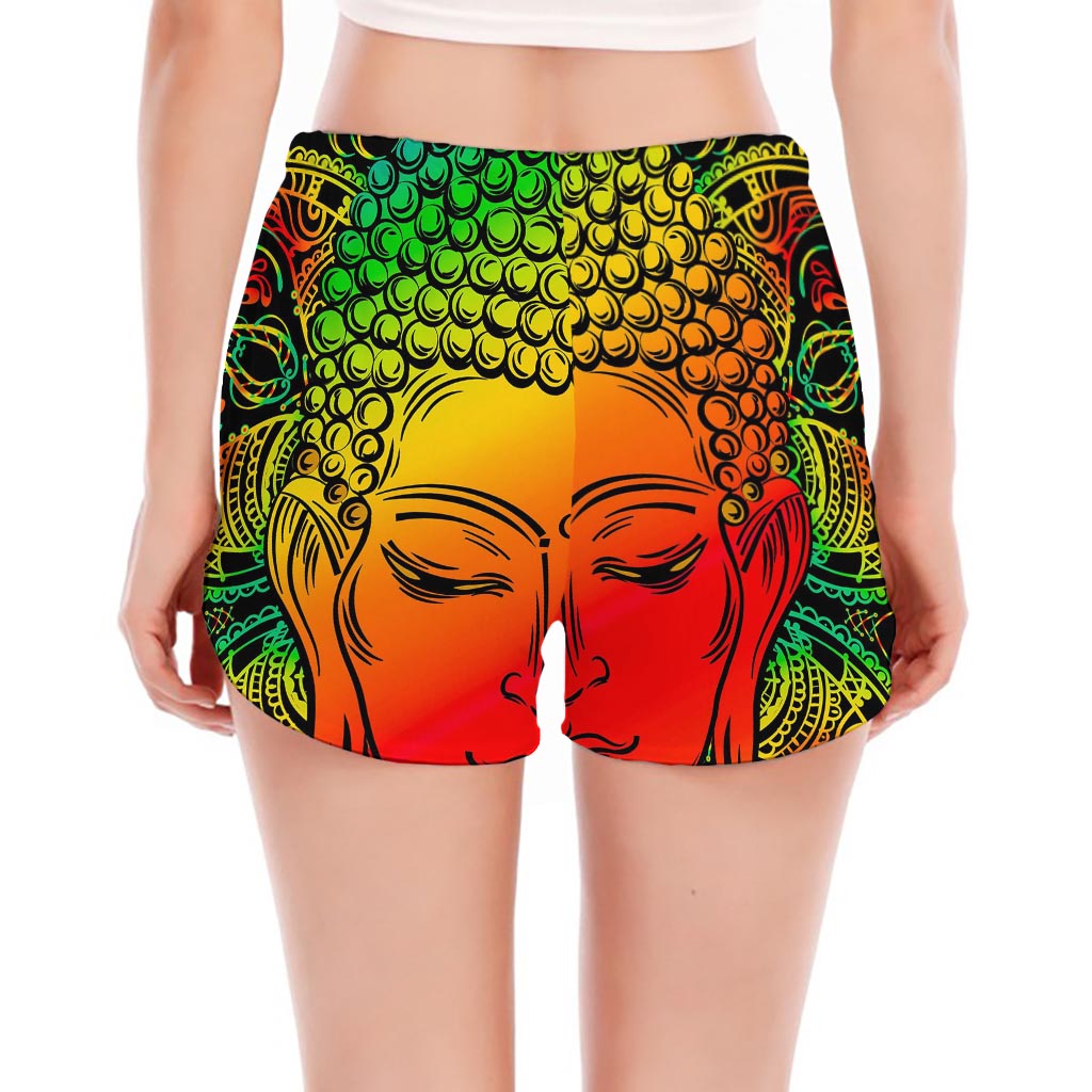 Reggae Buddha Print Women's Split Running Shorts