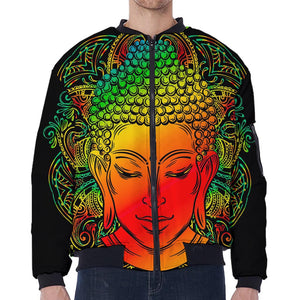 Reggae Buddha Print Zip Sleeve Bomber Jacket