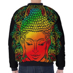 Reggae Buddha Print Zip Sleeve Bomber Jacket