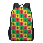 Reggae Marijuana Leaf Pattern Print 17 Inch Backpack