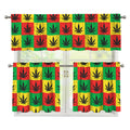 Reggae Marijuana Leaf Pattern Print 3 Piece Kitchen Curtains