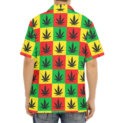 Reggae Marijuana Leaf Pattern Print Aloha Shirt