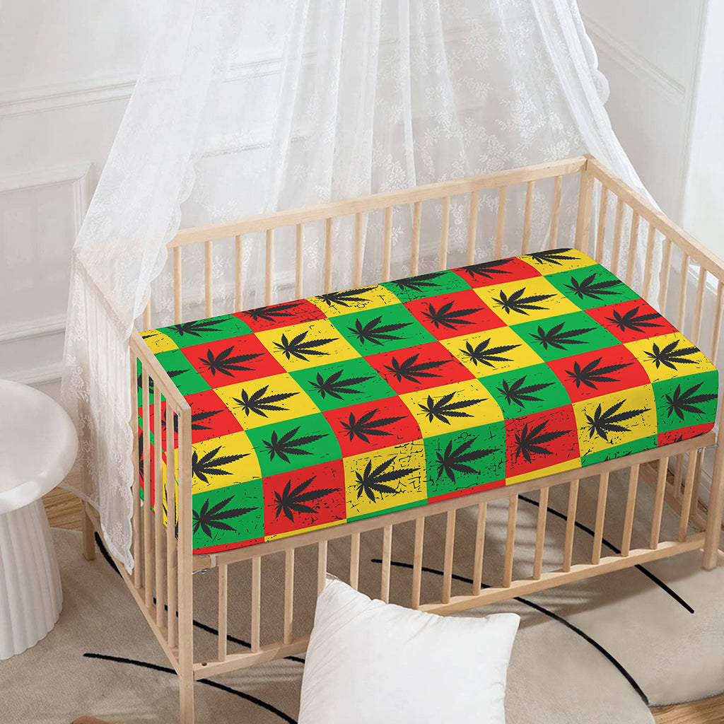 Reggae Marijuana Leaf Pattern Print Baby Crib Sheet