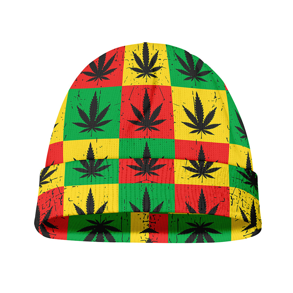 Reggae Marijuana Leaf Pattern Print Beanie