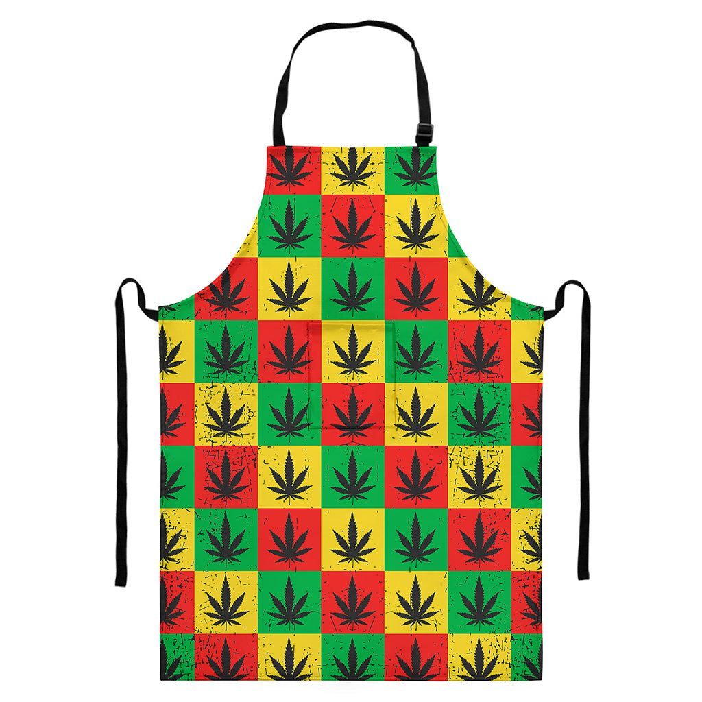 Reggae Marijuana Leaf Pattern Print Bib Apron With Pocket