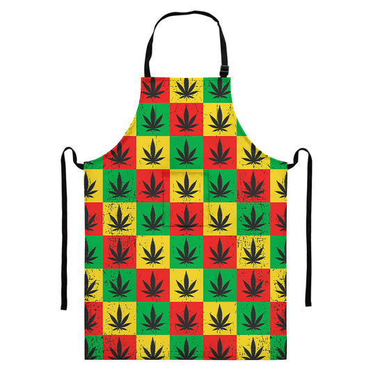 Reggae Marijuana Leaf Pattern Print Bib Apron With Pocket