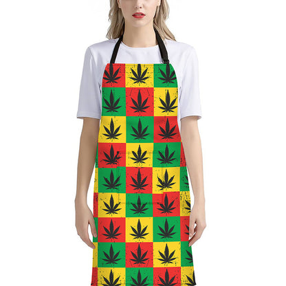 Reggae Marijuana Leaf Pattern Print Bib Apron With Pocket