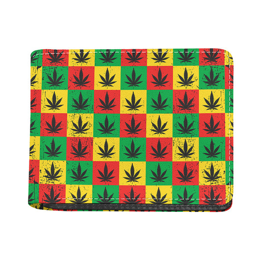 Reggae Marijuana Leaf Pattern Print Bifold Wallet