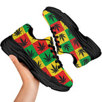 Reggae Marijuana Leaf Pattern Print Black Chunky Shoes