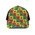 Reggae Marijuana Leaf Pattern Print Black Mesh Trucker Hat