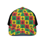 Reggae Marijuana Leaf Pattern Print Black Mesh Trucker Cap