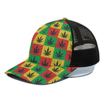 Reggae Marijuana Leaf Pattern Print Black Mesh Trucker Cap
