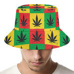 Reggae Marijuana Leaf Pattern Print Bucket Hat