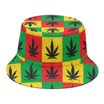 Reggae Marijuana Leaf Pattern Print Bucket Hat