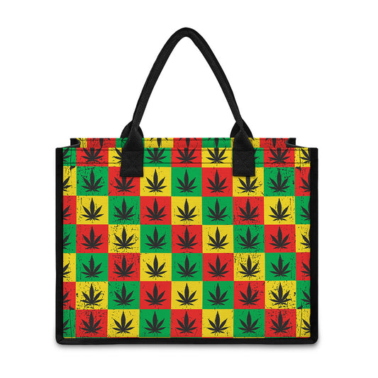 Reggae Marijuana Leaf Pattern Print Canvas Tote Bag