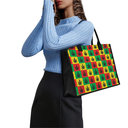 Reggae Marijuana Leaf Pattern Print Canvas Tote Bag