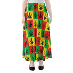 Reggae Marijuana Leaf Pattern Print Chiffon Maxi Skirt
