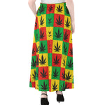 Reggae Marijuana Leaf Pattern Print Chiffon Maxi Skirt