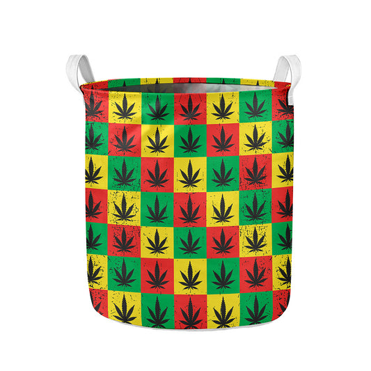 Reggae Marijuana Leaf Pattern Print Collapsible Laundry Basket