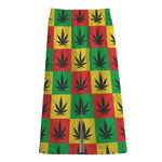 Reggae Marijuana Leaf Pattern Print Cotton Front Slit Maxi Skirt