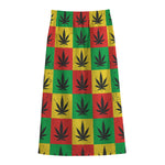 Reggae Marijuana Leaf Pattern Print Cotton Front Slit Maxi Skirt